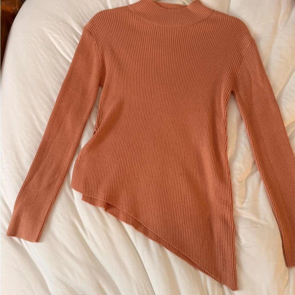 Zara Light Pink Ribbed Asymmetrical Knit Top Long Sleeve Small - Picture 1 of 7